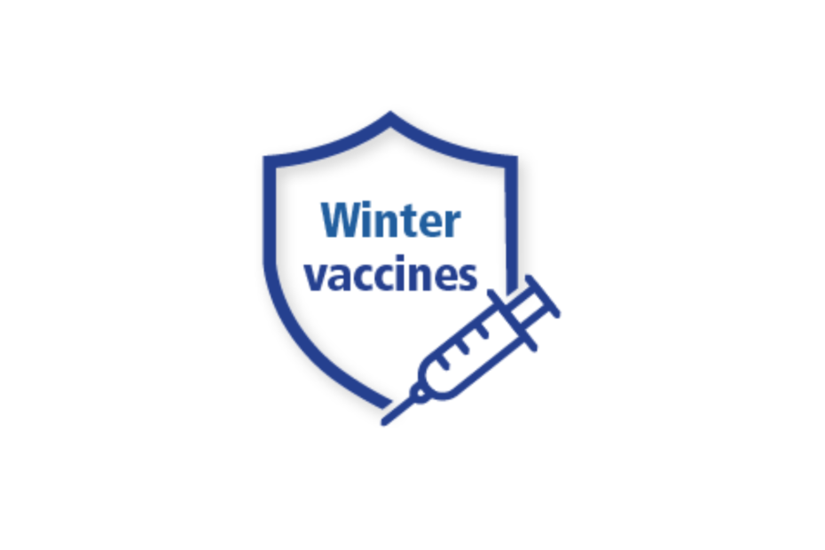 Shield graphic with syringe and text reading 'Winter vaccines'